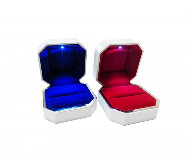 White LED Ring Box with Ribbon 3" x 3" x 2"